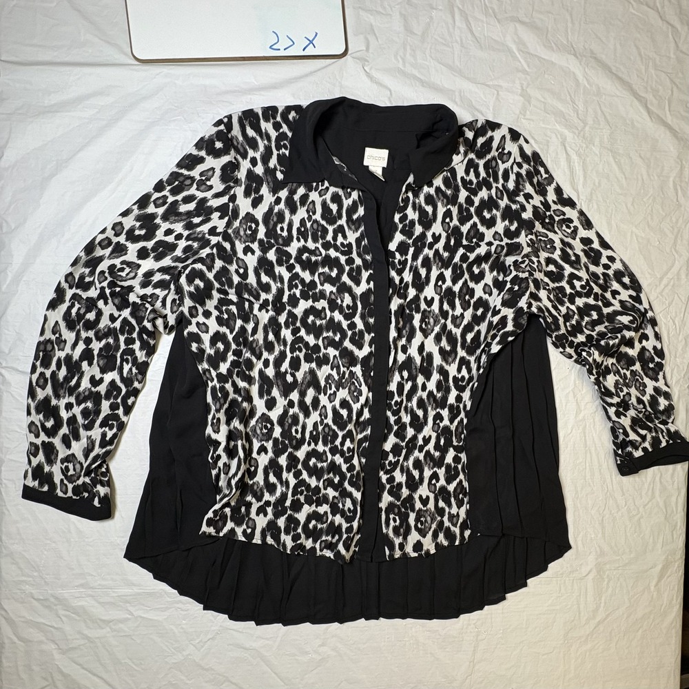 Chico's Womens Long Sleeve Blouse Cheetah Print Size 3
